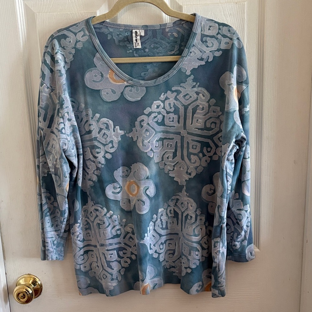 Winter Sun Women’s L cotton Blue Patterned Women's Top